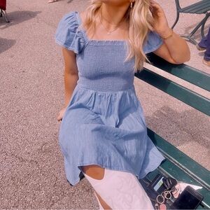 Blue Paisley Cap Sleeve Smocked Dress